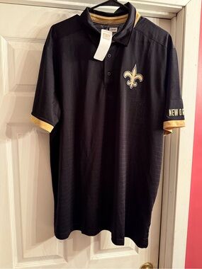 New Orleans Saints Men's Black & Gold Polo Shirt. Stitched Logo & Lettering.